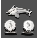 A Brooch, by Georg Jensen, depicting two stylised diving dolphins, numbered 317, length 4.1cm; and A