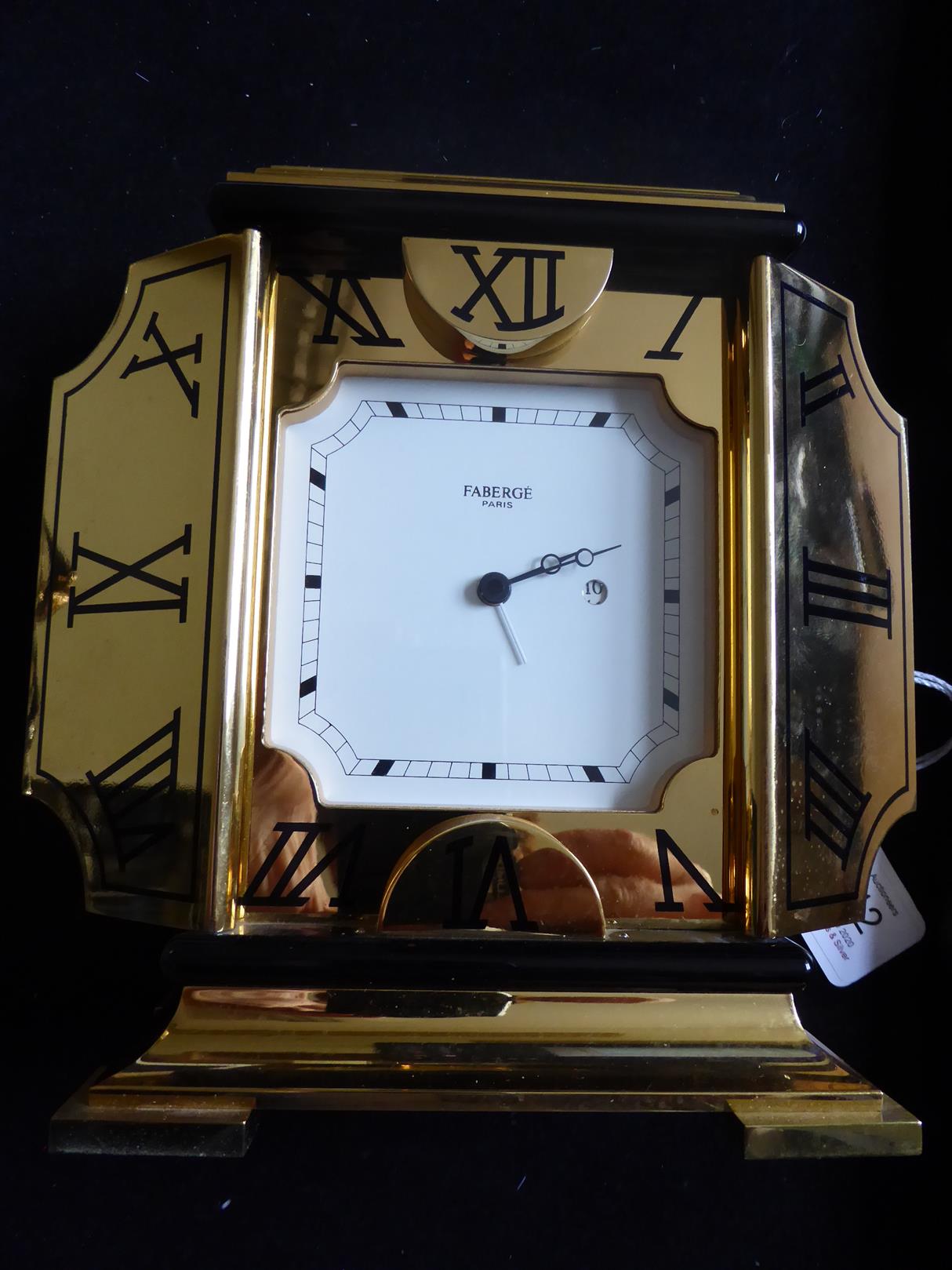 An Art Deco Style Gilt Metal Calendar Alarm Desk Timepiece, signed Faberge, Paris, circa 1995, - Image 7 of 7