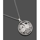 A Shetland Silver Pendant on Chain, depicting Sleipnir Odins Horse within a circular frame, on a