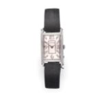 An Art Deco Style Rectangular Shaped Platinum Wristwatch, lever movement signed Longines and