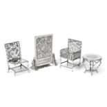 A Suite of Chinese Silver Miniature Toy Furniture, Some Pieces Marked with Chinese Characters,