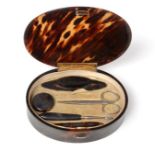 A George V Silver-Gilt Mounted Tortoiseshell Manicure Set, Maker's Mark WTH, London, Circa 1930,