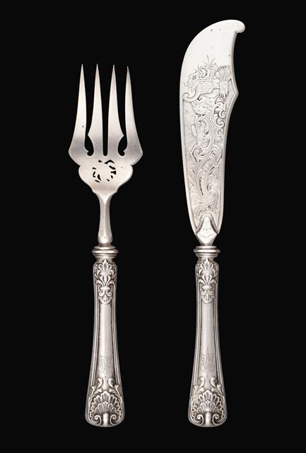 A Pair of Russian Silver Fish-Servers, by Fabergé, With Imperial Warrant, Moscow, Late 19th Century,