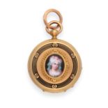 A Lady's 18 Carat Gold and Enamel Fob Watch, signed Junod Freres, Geneve, circa 1840, frosted gilt