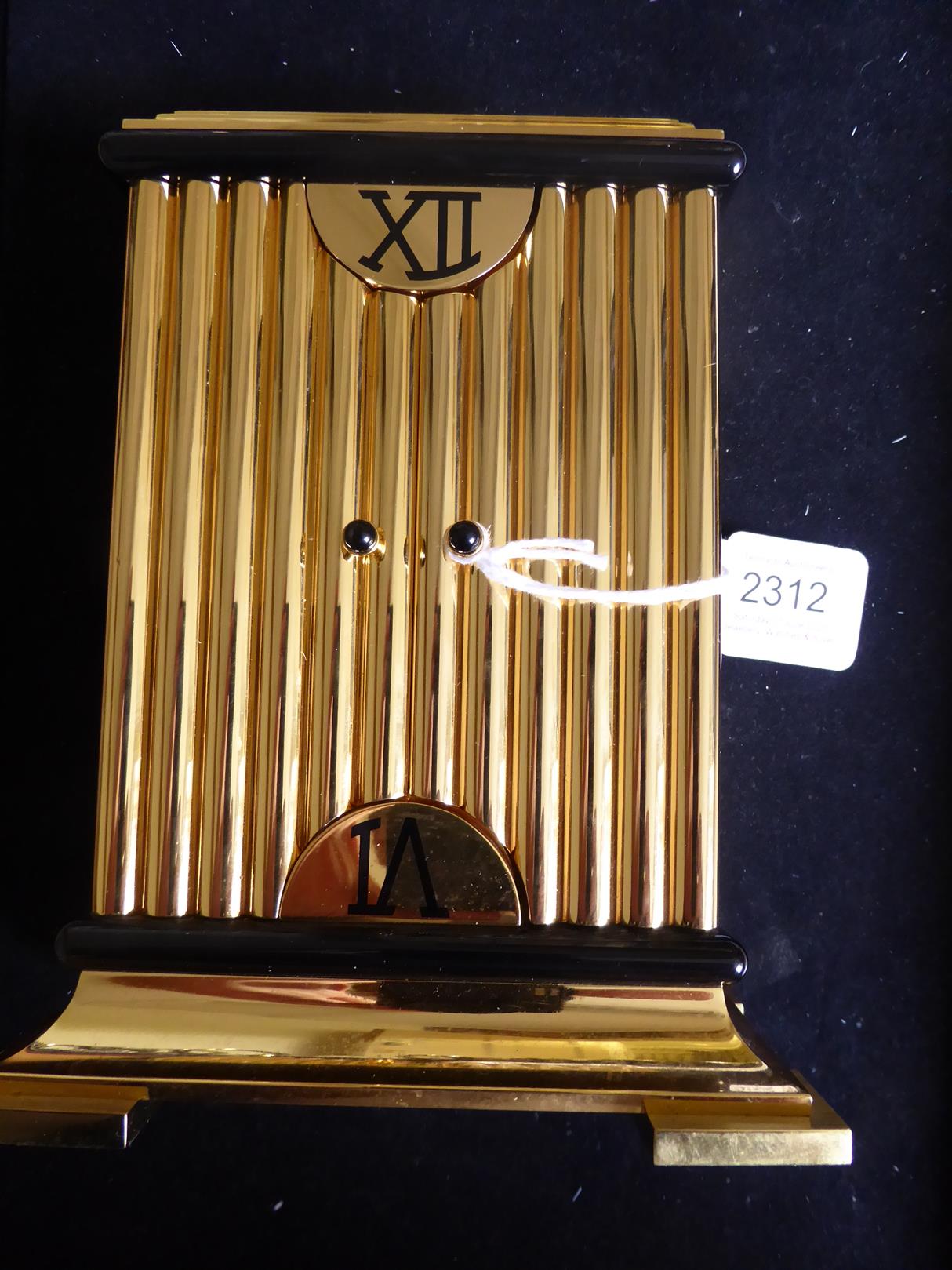 An Art Deco Style Gilt Metal Calendar Alarm Desk Timepiece, signed Faberge, Paris, circa 1995, - Image 2 of 7