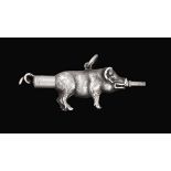 A Victorian Silver Propelling Pencil, by Sampson Mordan and Co., Circa 1880, in the form of a pig,