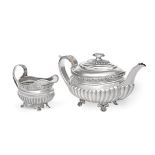 A George III Silver Teapot and Cream-Jug, by George and Alice Burrows, London, 1816, each oval and