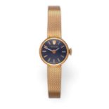 A Lady's 9 Carat Gold Wristwatch, signed Tudor, circa 1970, lever movement signed, dark blue