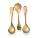 A Cased Set of Six Danish Silver-Gilt and Enamel Spoons, by Georg Jensen, Copenhagen, 1971-1976,