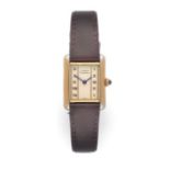 A Silver and Plated Rectangular Wristwatch, signed Cartier, model: Must de Cartier, circa 1990,