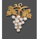 A 9 Carat Gold Cultured Pearl Brooch, realistically modelled as a bunch of grapes with yellow