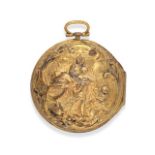 A Gilt Metal Repousse Verge Pocket Watch, signed S Rush, London, 18th century and later, gilt