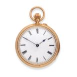 An 18 Carat Gold Fob Watch, 1894, lever movement, enamel dial with Roman numerals, case back with