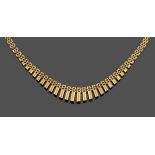 An 18 Carat Gold Fancy Link Necklace, the yellow brick link chain with graduated fringe detail to