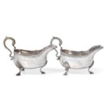A Pair of George III Provincial Silver Sauceboats, by David Crawford, Newcastle, 1774, each oval and