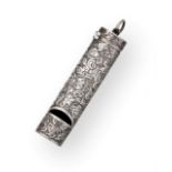 A Victorian Silver Vesta-Case Cum Whistle, by Sampson Mordan and Co., London, 1894, tapering oval