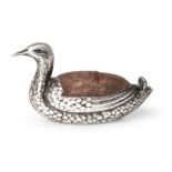 An Edward VII Silver Pin-Cushion, by Sampson Mordan and Co., Sheffield, 1906, modelled as a duck,