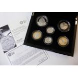 Silver Proof Piedfort Set 2014, 6 coins comprising £5 'Queen Anne,' 2 x £2 'Outbreak of WW1' & '