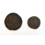 Henry VIII hammered Groat Laker bustLombardic letteringmm lis/rose AVF S2337E, Halfgroat LE beside