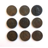 Farthings Charles II 1675, William & Mary 1694, George I 1719 'Dump' issue, George III 1806,