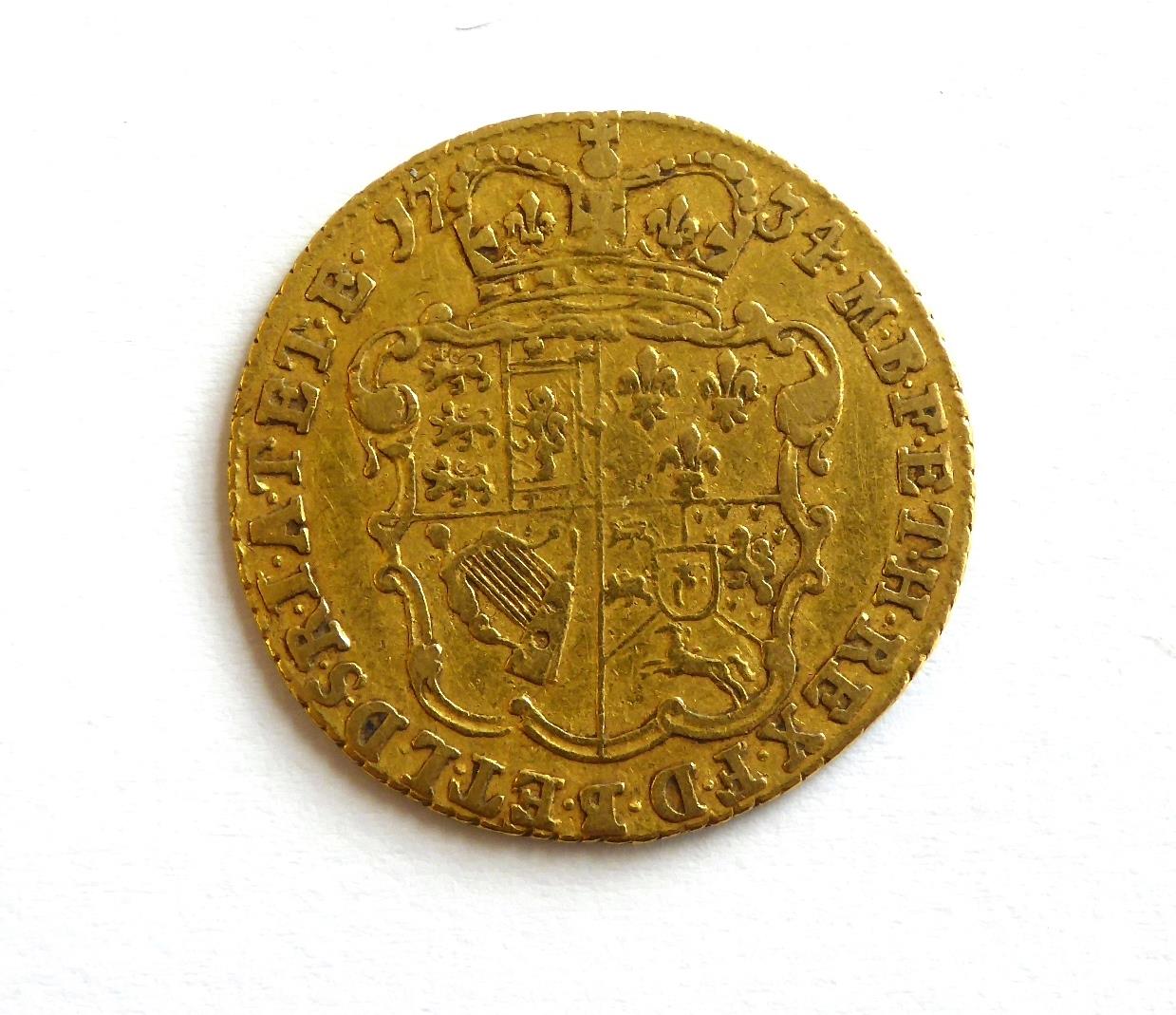 George II Half Guinea 1734 Young Laur. Head, Modified Garnished Shield Fine S3681A - Image 2 of 2