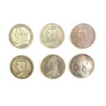 Crowns William III 1696 weak '6' in date Fine, Victoria 1888 EF, 1889 VF,1890 F, 1891GF, 1897 NVF.(