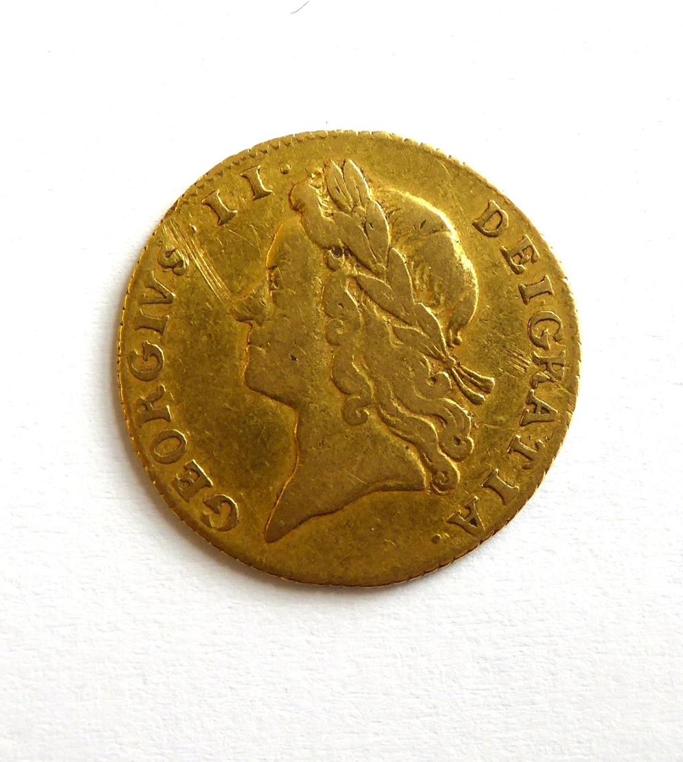 George II Half Guinea 1734 Young Laur. Head, Modified Garnished Shield Fine S3681A