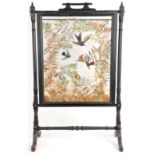 Taxidermy: An Edwardian Humming Bird Diorama Firescreen, three full mount Humming Birds in flying