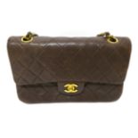 A Circa 1996-1997 Chanel Chocolate Brown Quilted Lambskin Leather Handbag, the classic flap bag with