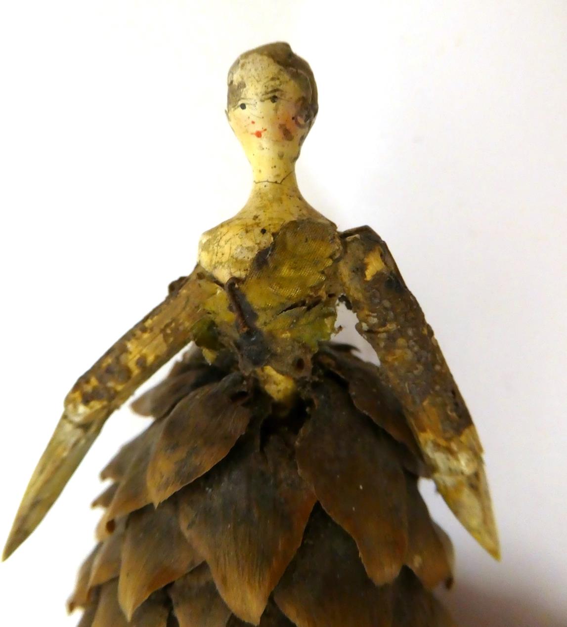 Mid 18th Century Carved and Painted Wooden Tuck Comb Doll, with painted locks to her forehead, - Image 3 of 13