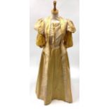 Late 19th Century Yellow Silk Two Piece, comprising a fitted bodice with short gathered sleeves