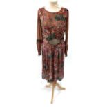 Circa 1920/1930s Evening Wear, including a flocked velvet and chiffon drop waist shift dress, with