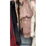 A Heatona black suede coat with black mink trim to collar and hem; coney fur jacket and a