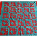 South West American Patchwork Quilt made by the Navajo Indian Tribe, using striking turquoise and