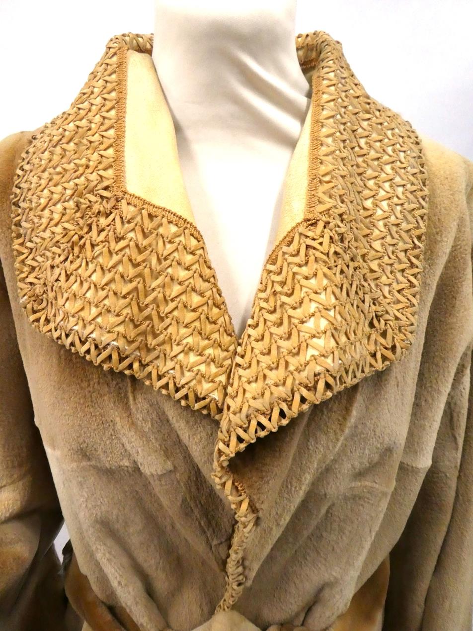 A Saga Camel Coloured Shaved Mink Coat, with suede lattice detail to cuffs, collar and fall, with - Image 3 of 5