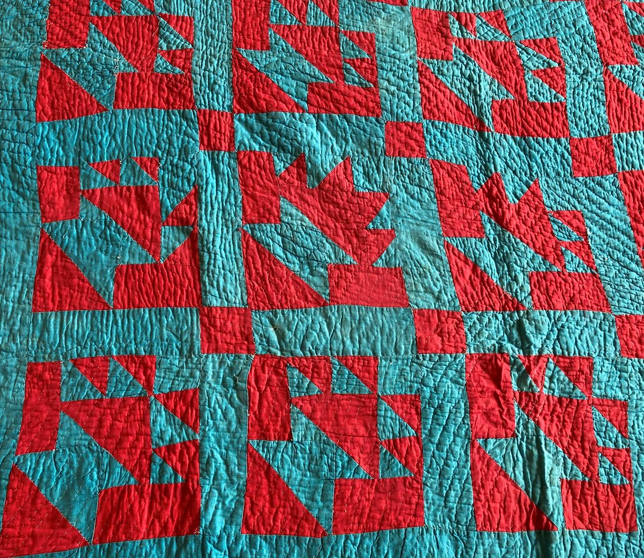 South West American Patchwork Quilt made by the Navajo Indian Tribe, using striking turquoise and - Image 2 of 4