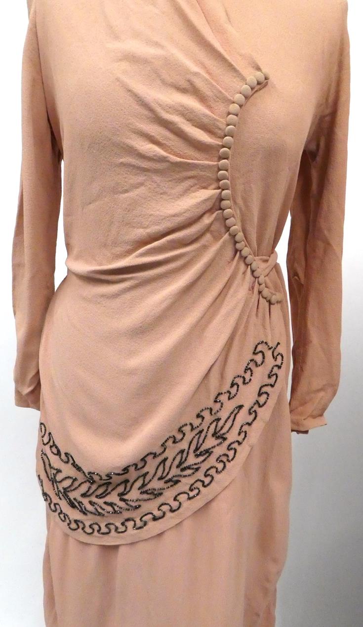 Assorted 1930/1940s Evening and Cocktail Dresses, including a crepe full length dress in pale - Image 5 of 5