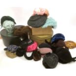 Collection of Assorted Circa 1940s and Later Ladies' Hats, including feathered examples, Bermona