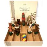Limited Edition 1897 Reproduction Steiff Skittle Set with nine animal figures on green wooden