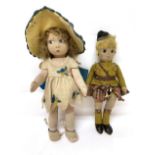 Early 20th Century Steiff Felt Scottish Soldier Doll, with centre seam to face, blond hair, felt