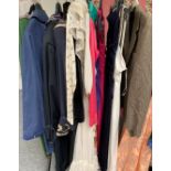 Assorted costume and accessories including a tweed jacket, three Jane Norman evening dresses,