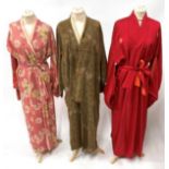 20th Century Robes and Kimonos, including a black full length long sleeved house coat decorated with