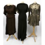 Circa 1930s Evening Wear, including a Stagg & Russell London black chiffon short sleeved dress,