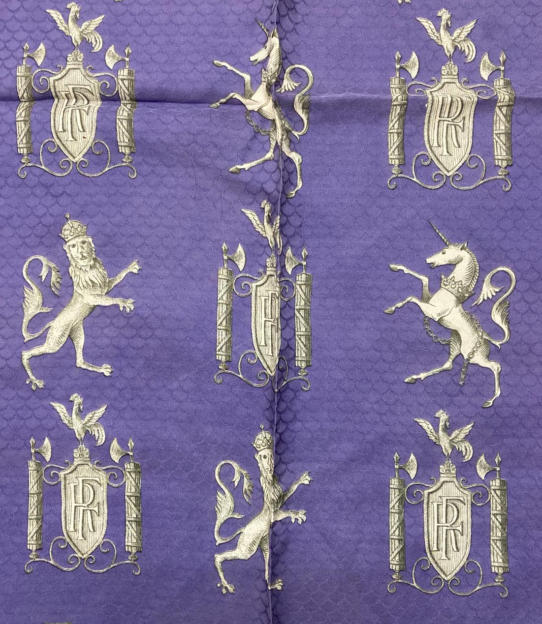 A Hermes Silk Scarf 'Liberté, Ègalité and Fraternite', on a lavender ground woven with a scalloped - Image 2 of 5