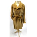 A Saga Camel Coloured Shaved Mink Coat, with suede lattice detail to cuffs, collar and fall, with