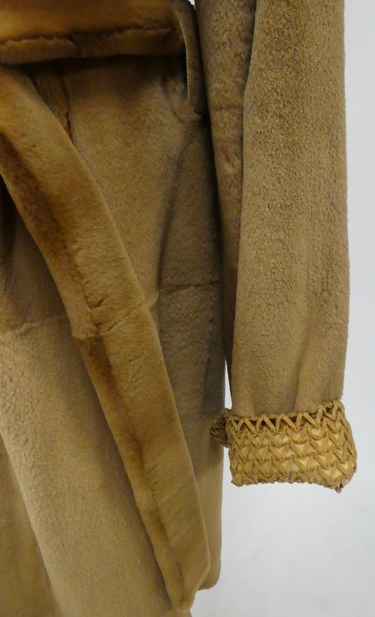 A Saga Camel Coloured Shaved Mink Coat, with suede lattice detail to cuffs, collar and fall, with - Image 4 of 5