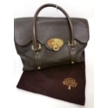 A Mulberry Chocolate Brown Leather Handbag, with gilt metal fittings and twin carry handles,