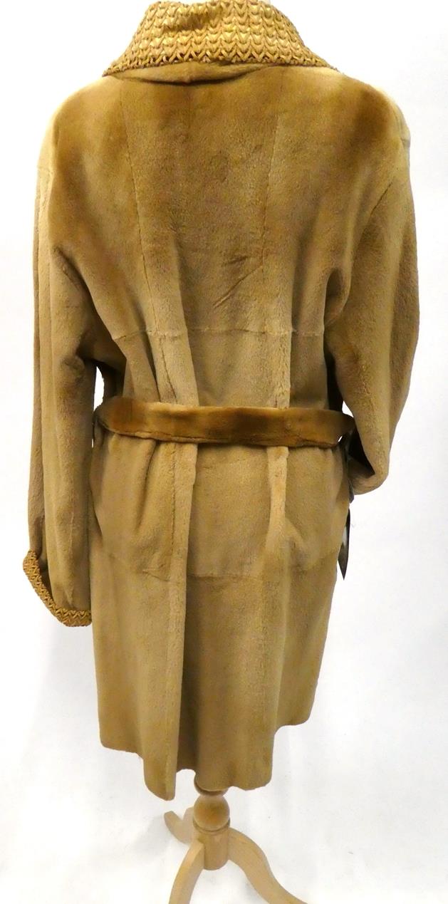 A Saga Camel Coloured Shaved Mink Coat, with suede lattice detail to cuffs, collar and fall, with - Image 2 of 5