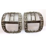 A Pair of Silver and Steel George III Shoe Buckles, the impressed marks are rubbed, makers mark