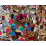 Late 19th Century Silk Brocade Crazy Patchwork Bed Cover, incorporating a variety of colours, many